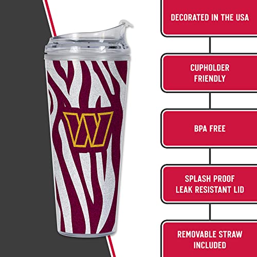 Image of Rico Industries NFL Football Glitter 24oz Acrylic Glitter Tumbler with Hinged Lid, Officially Licensed Double Wall Tumbler with Straw
