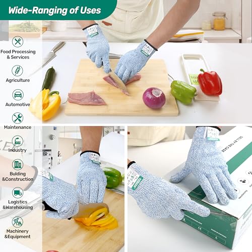 Image of Kebada C4 Cut Resistant Gloves, ANSI A4, 100% Food Grade, 3 Pairs | Glass-Free & Steel-Free, Breathable Seamless knit, Cool, Washable, Ideal for Meat Cutting, Slicing and Oyster Shucking