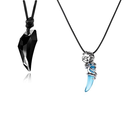 Yellow Chimes 2 PCs Combo of Stylish Vintage Blue Black Crystal Wolf Tooth Retro Style Evil Spirits Leather Rope Pendant for Men and Women