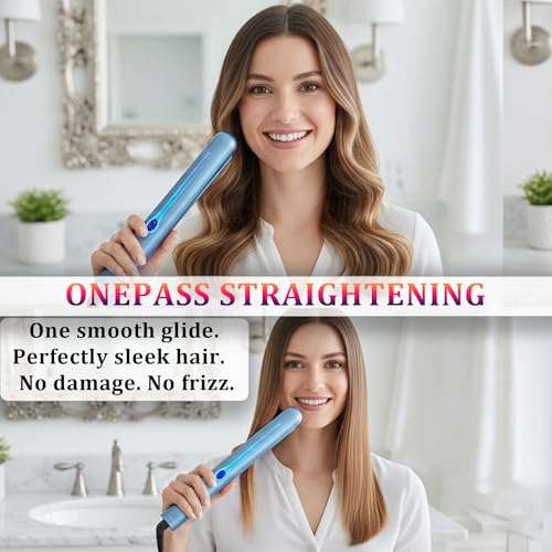 Image of NITION Nano Titanium Hair Straightener 1 inch 3D Floating Heating Plate Smooth Straightening Flat Iron for All Hair Type. MCH 10s Fast Hating Up. Travel Pouch Bag. Dual Voltage. Luxury Gift Box
