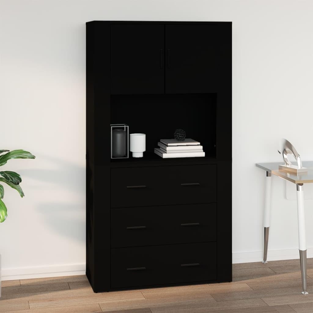 Armario decorativo para aparador, armario colgante de madera con instrucciones de montaje para montaje en pared, armario para cocina en negro, 80 x 33 x 80 cm