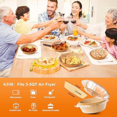 250 Pcs Air Fryer Liners Disposable, 6.5" Round Unbleached Parchment Paper Sheets for Airfryer Basket, Non-Stick & Leakproof Baking Liners for Oven Pan