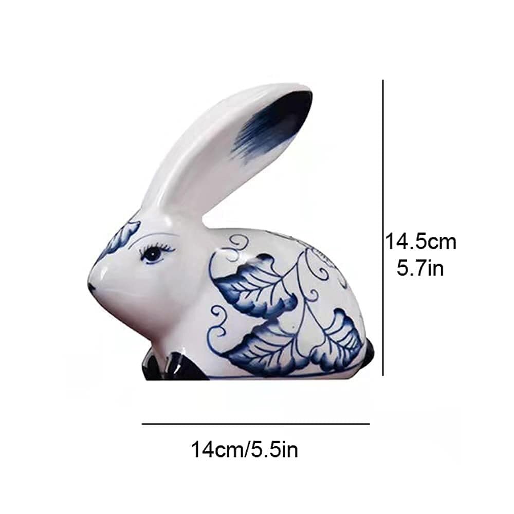 Figurki biurowe Ceramiczne posągi królika Niebieska i biała porcelana Figurki Chinoiserie Akcesoria do dekoracji wnętrz (B)