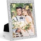 HIKWADERY 8x10 Picture Frame Glitter, Silver Bling Photo Frame With HD Real Glass, for Wall or Tabletop Display (8'x10', Silver)