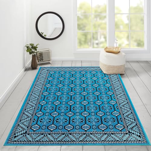 cozily® Extra Large Rugs For Living Room With Medium Pile, Turkish Rug - Arta 200 x 290 cm Emerald - Washable Bedroom Carpet and Fireside Rug.