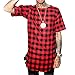 OLRIK Mens Hipster Hip Hop Basic Longline Crewneck T-shirt Zipper Trim Red L