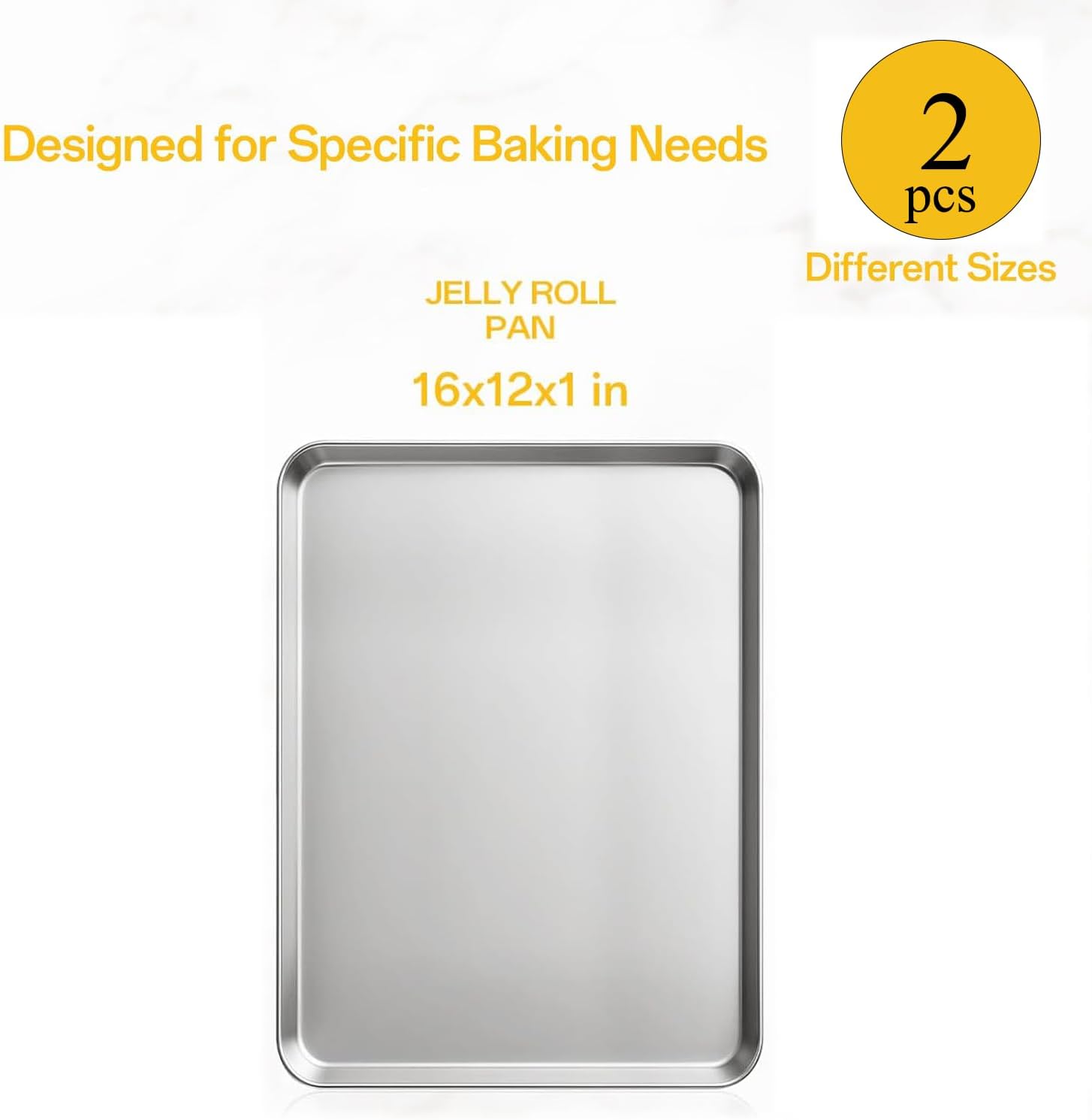 304 Baking Sheet Pan Set, Non-Stick & Easy Clean Tray, Heavy Duty Stainless Steel Bakeware for Oven Baking & Food Prep, Non-Toxic, Rust Resistant & Durable (15X11in 2PCS)
