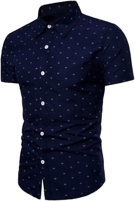 Amazon Co Jp メンズ春夏半袖シャツ メンズアンカープリント半袖シャツユースファッションシャツ夏のヨーロッパのコード シンプル オシャレ 色 Navy Blue Size M 服 ファッション小物