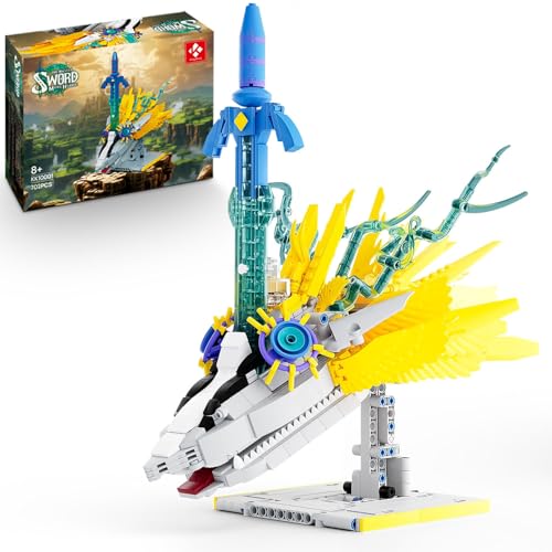 MOC TOTK Master Sword Building Set, Legendary Sword Building Toy with Crossing Light Dragon Base, Gifts for Fans Kids Adults, Compatible with Lego BOTW, 702 PCS (KK10001)