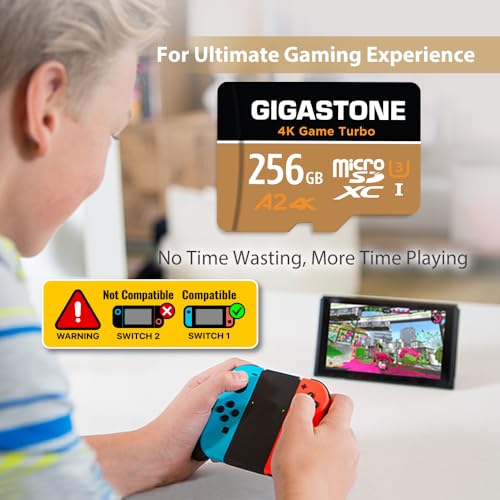 Image of 【for Switch 1 Only】 GIGASTONE 256GB Micro SD Card, 4K Game Turbo, Memory Card for Gaming Console, Action Camera, UHD Video, R /W up to 100 /60MB /s, UHS-I U3 A2 V30 C10【5-Years Data Recovery】