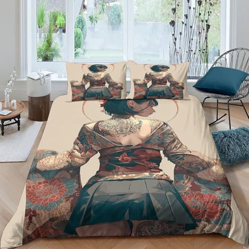 Housse de Couette Fermeture Éclair Parure de Lit Impression 3D Japon