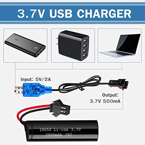 Vicmile 3.7V 2000Mah Li-Ion Battery 2Pack With 2 Usb Chargers Sm-2P Plug 15C Rc Recgargeble Battery Compatible With De45 De42 Remote Control Cars #TOP3