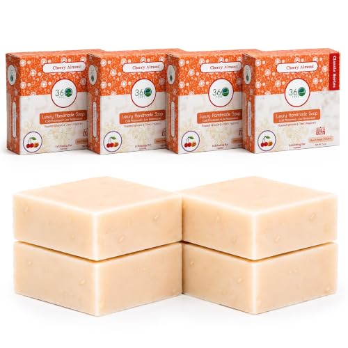 Image of 360Feel Handmade Castile Soap - Cherry Almond Soap, 5 oz, 4-Pack | Soothing Scent, Rich Lather, Handmade with Essential Oils - Suitable Gift for Anniversaries, Weddings & Holiday Stockings