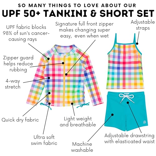 Image of SwimZip Girls' 3 Pc Swim Set w /Long Sleeve Rash Guard, Tankini & Shorts UPF 50+