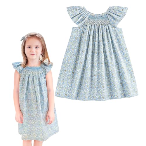 Image of Simplee kids Baby Girls Casual Dress Toddler Smocking Dress Floral Print Sundress for Spring Summer 1-6 Years