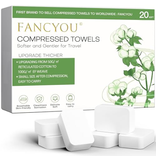 Fancyou Compressed Disposable Face Towel Large Soft Facial Cleansing Cloths Towelettes Thicken Washcloth Compact Portable Wash Cotton Wipes Tablets for Beauty Salon Personal Care Travel(20PCS Green)