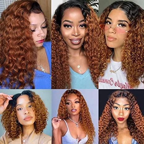 Weeybay 4x4 Curly Lace Front Wigs 1B/30 Black Root Light Brown Human Hair Wig 8A Glueless Baby Hair Ombre Brown Color for Women 26 Inch - Image 2