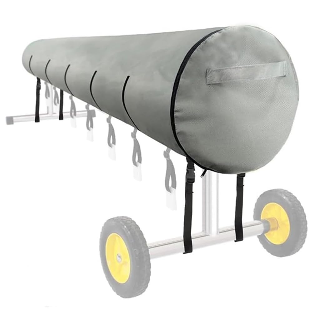 Couverture Rouleau de Piscine, Pliables 420D Oxford Étanche Chaleur Solaire Anti-Vent Pluie Poussière/UV Bâche Protection Cordon Serrage, pour l'hiver et l'été, bobines Enrouleurs (Gris, 20FT)