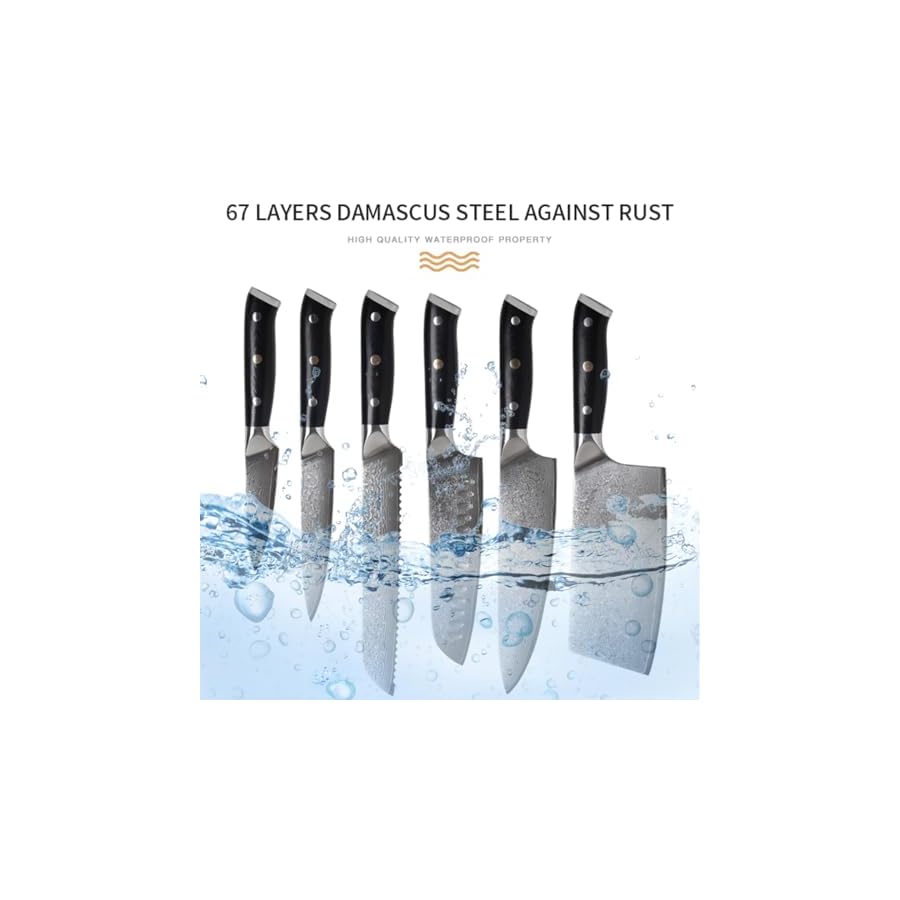 Knife-Set-Damascus-Steel-Knife-Premium-Quality-6-Piece-KnivesFull-Tang-Professional-Chef-Knife-Set-With-G10-Ergonomic-HandleVG-10-Steel-Core-67-Ply-Damascus-SteelBlade-Pattern-Design Knife Set Damascus Steel Knife Premium Quality 6-Piece Knives,Full Tang Professional Chef Knife Set With G10 Ergonomic Handle,VG-10 Steel Core 67 Ply Damascus Steel,Blade Pattern Design