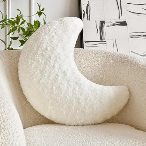 ZCNYCLAM Moon Pillow, Moon Shaped Pillow with Soft Faux Fur for Couch Bed Sofa, Cute Half Moon Pillows with Room Decor for Bedroom Living Room (14.9 Inches, White) Cover