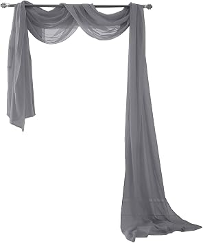 Olivia Gray Celine Decorative Sheer Curtain Scarf for Bedroom, Kitchen, Living Room, Dining Room & More - Machine Washable Sheer Curtain Drape Scarf - 55-inch x 216-inch - Charcoal