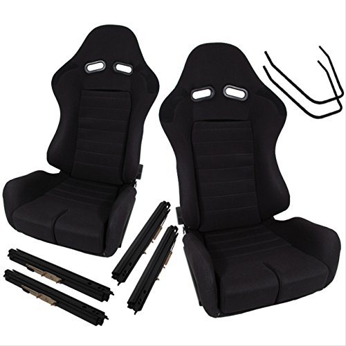 AJP Distributors Low Max Black Cloth Reclinable Racing Seat Slider Racing Track Pair