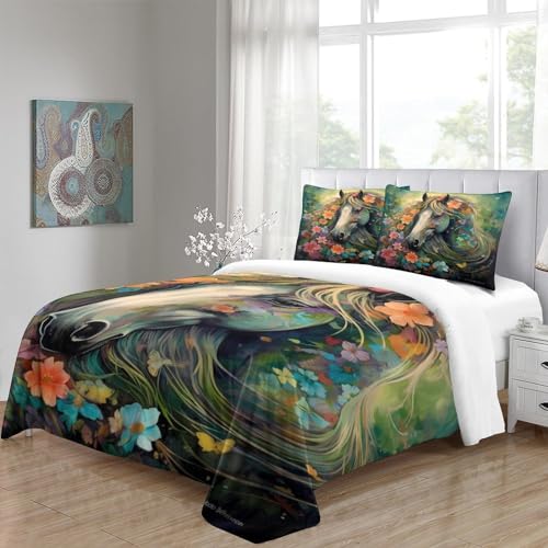 Parure de lit microfibre imprimé cheval housse couette 3 pièces 220x240 - 7