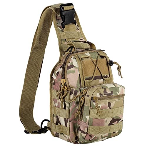 LiveGo Bolsa táctica en el pecho militar, bolso de hombro táctico de pecho, bolso cruzado del ejército mini mochila de correa única para viajes, senderismo, camping, Desierto de diseño Cover