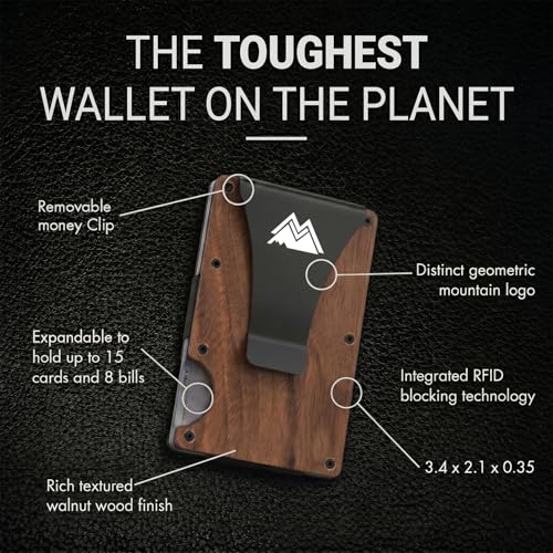 Image of Mountain Voyage Co Minimalist Wallet for Men - Slim RFID, Scratch Resistant, Natural Walnut Wood Credit Card Holder & Money Clip, Easily Removable Money & Cards, Mens Wallets