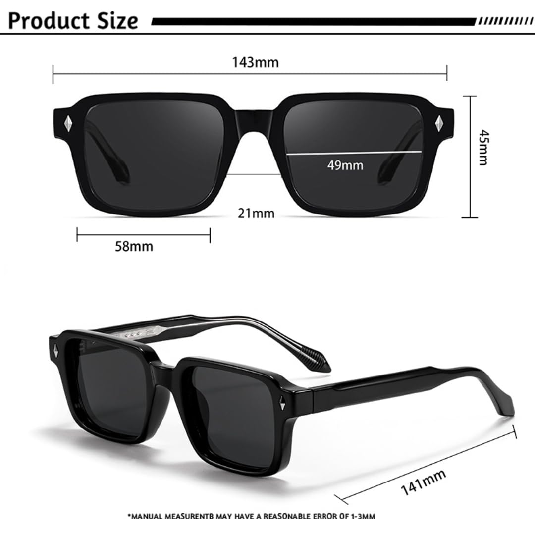 Gafas de sol cuadradas estilo vintage retro para hombre con patillas elegantes, gafas de sol para mujer para exteriores, viajes y fiestas, protección UV400.