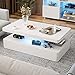 IKIFLY LED High Glossy Coffee Table, Modern Coffee Table for Living Room with 16 Colors LED Lights, 2 Tiers Rectangle Design, White