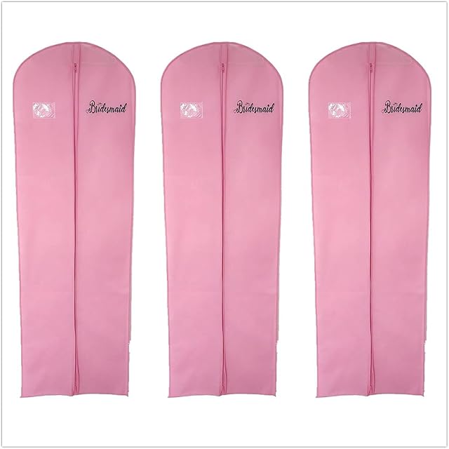 Pink Personalised Bridesmaid Dress Cover Bags - Long Breathable Garment Bags Covers - Full Length Travel Carrier Bags Covers Dust Moth Proof - 72" (183cm)  Pack of 3