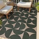 Lahome - Alfombra moderna geométrica fácil de yute de 152 x 213 cm, lavable, color verde, para exteriores, alfombras...