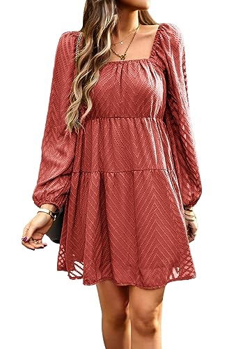 Image of BestWendding Women Long Sleeve Mini Dress Square Neck 2026 Fall Dress