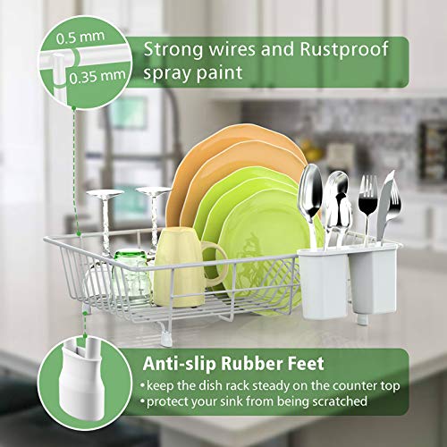 Dish Drying Rack, F-color Dish Rack with Drain Board, Utensil Holder, Anti Rust Dish Drainer for Kitchen Counter Top Dish Rack Wire Holder, White, 16.4 x 12 x 4.3 inch - Thumbnail 4