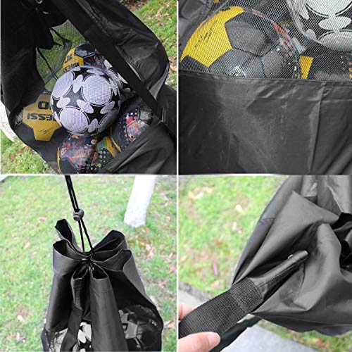 HQdeal Extra Large Waterproof Mesh Ball Bag Heavy Duty Football Shoulder Bag Drastring Bag for Basketball Volleyball Soccer Rugby Net Ball Carrying Storage Sack Holds 15 Balls - Thumbnail 2