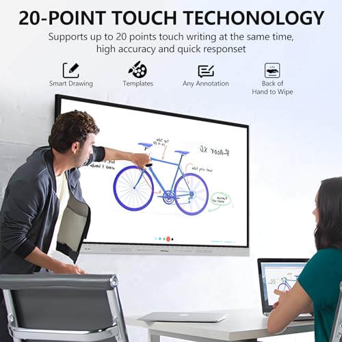 Image of 75 Inch Smart Board, 4K UHD Interactive Whiteboard with Auto Framing 4K AI-Camera and Soundbar, All in One Digital Whiteboard for Classroom and Business- Android 14(8+128GB)