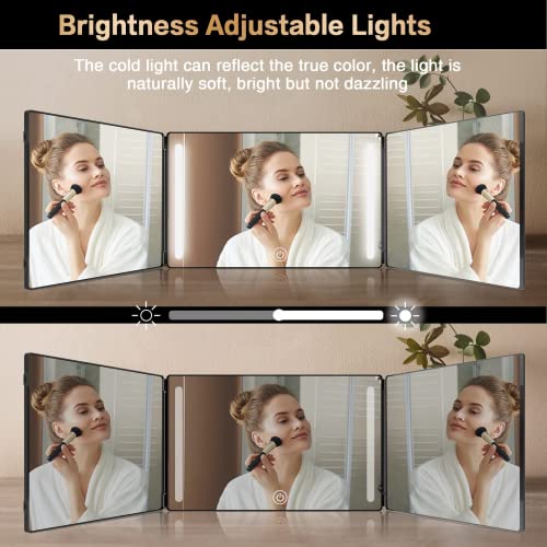 3 Way Mirror For Self Hair Cutting With Lights, Rechargeable 360 Trifold Barber Mirrors Led Makeup Mirror, Light Up Mirror To See Back Of Head, Diy Haircut Tool Are Good Gifts For Men Women (With Led) #TOP3