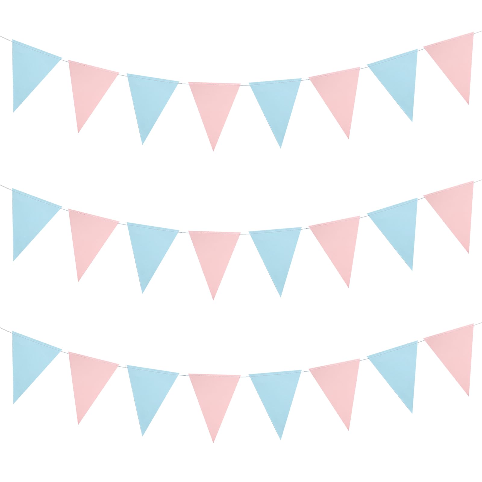 Mefuny Banderines de revelación de género de 30 pies, 48 banderas triangulares de papel azul claro y rosa, decoración colgante para baby shower, niño o niña, revelación de género, telón de fondo de