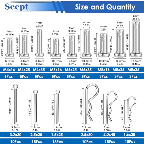 Image of 132Pcs Clevis Pin Assortment Kit - 304 Stainless Steel Cotter Pins & Carbon Steel Clevis Pins for Trailer Latch - Single Hole Clevis Pins for Versatile Use