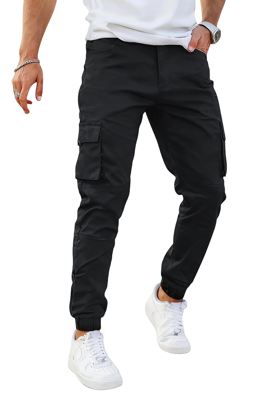 GINGTTOM Men's Cargo Jogger Pants Slim Fit Stretch Zipper Pockets