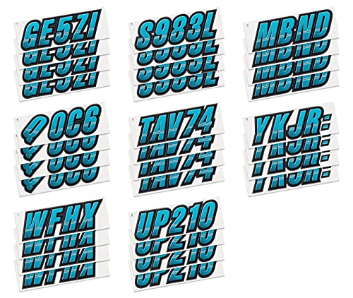 Image of STIFFIE Techtron Sky Blue /Black 3 inch Boat & PWC Registration Decals • Numbers Letters Stickers