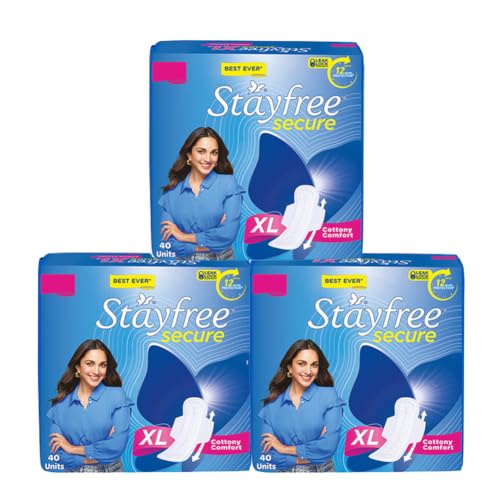 Stayfree Secure xl | Combo packs 120 Pads | Cottony Soft Sanitary Pads for Women | with Leak Lock Technology | Odour Control | Absorbs upto 100% Fluid