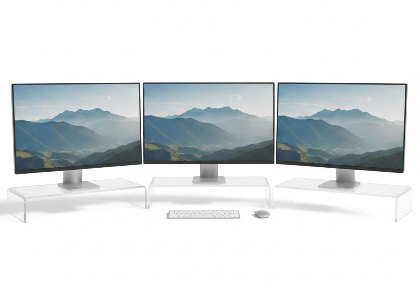 Osco Clear Acrylic Monitor Stand Riser (3 Pack) – Fully Assembled Screen Shelf with Keyboard Storage – Desktop Riser – Elevates Monitor for Ergonomic Setup, 50×20×10 cm