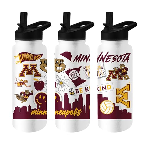 Image of Logo Brands NCAA Native 34 oz Quencher Water Bottle - | Local Icons Design | Double-Wall Insulated| Leak-Proof Lid & Built-In Straw