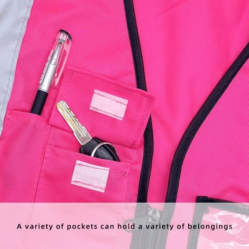 AONAYO Warnweste Pink,Warnweste Erwachsene,Security Weste,Rosa Sicherheitsweste Mit Taschen Und Reißverschluss,Reflektierende Jacke Für Den Außenbereich