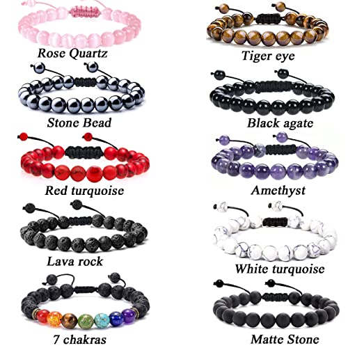 Mozaka 10 Pcs 8Mm Healing Power Gemstone Crystal Beads Bracelet Adjustable Tiger Eye Amethyst Chakra Bracelets Unisex #TOP3