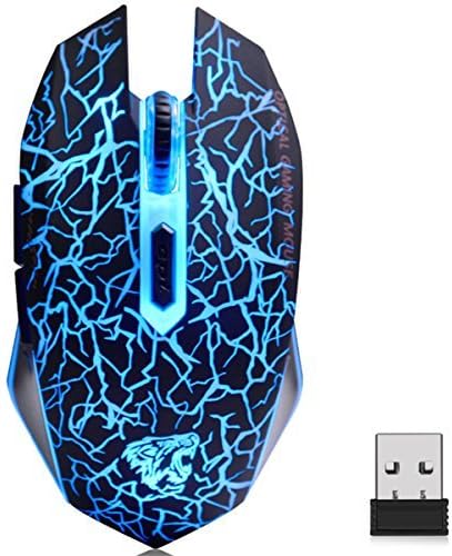 VEGCOO C10 Wireless Gaming Mouse Rechargeable Silent Optical Mice with 7 Colours LED Lights, 7 Buttons with 2400/1600/800DPI