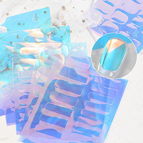 Xeaohesy 12 Sheets Aurora Nail Foil Sticker Ice Cellophane Nail Film Holographic Nail Art Stickers Laser Nail Decals For Women Girls Nail Art Decoration (6 Shapes) #TOP2