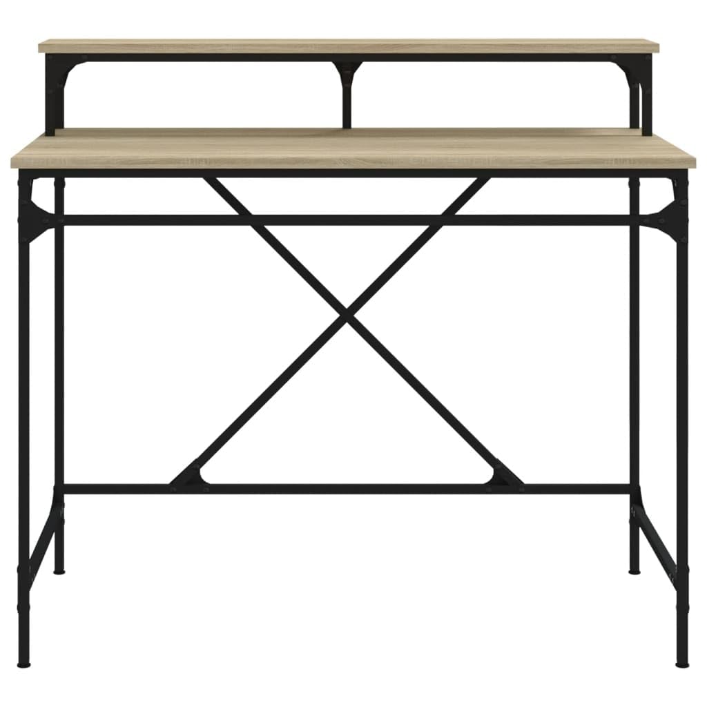 Scrivania Rovere Sonoma in legno multistrato e ferro 100x50x90 cm con ripiano, postazione lavoro per computer, tavolo ufficio, scrivania gaming e studio salvaspazio